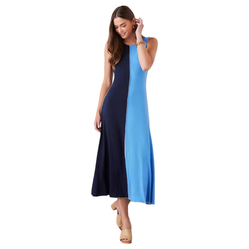 Karen Kane Boardwalk Colorblock Dress Womens Medium Blue New‎ Sleeveless Maxi